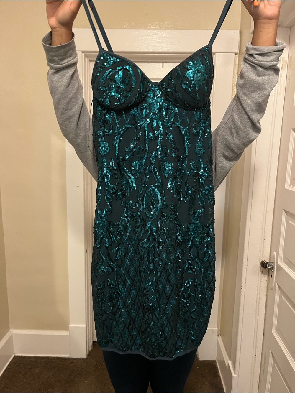 Haute Monde Teal Sequin Slip Dress